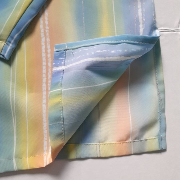 Vintage 80s Vera V-Neck Button Up Long Sleeve Stripe Top Pastels Blue Size 14 - Picture 10 of 13